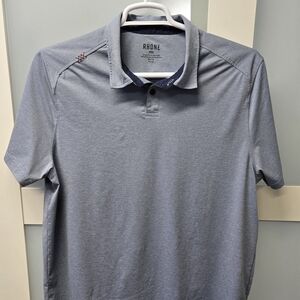 Rhone Men's Blue Fine Lined Commuter Short Sleeve Polo -XL